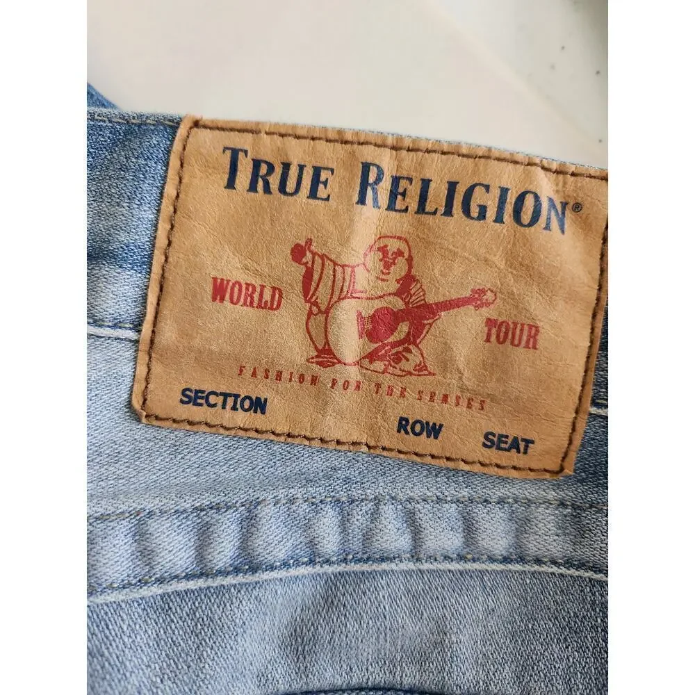 True Religion Mens Ricky Relaxed Straight Flap Jeans sz 32×33 factory distressed